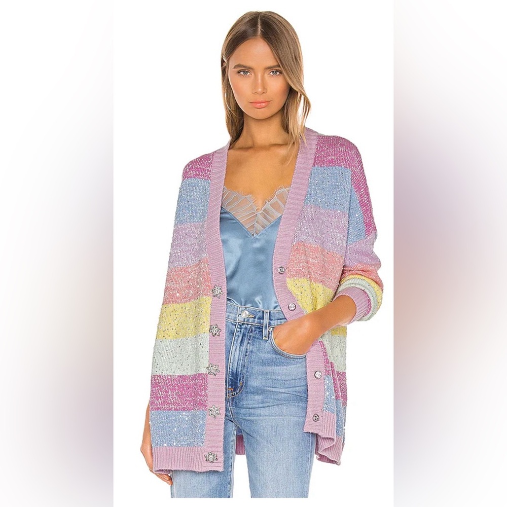 OLIVIA RUBIN Pastel Striped Cardigan with Crystal Buttons